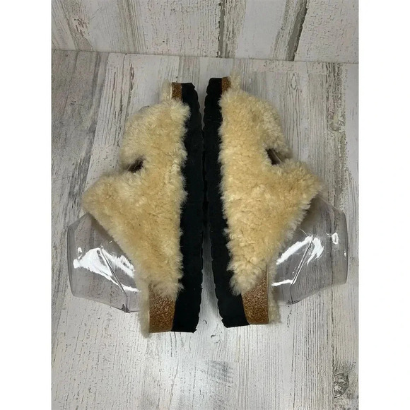 Birkenstock Papillio Arizona Big Buckle Shearling‎ Sandals Beige Size 8 - Picture 4 of 7